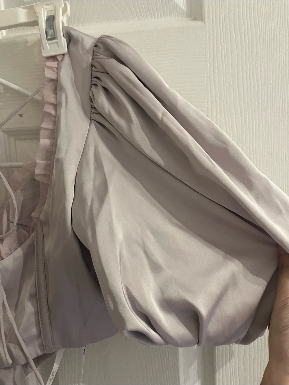 SAMPLE For Love and Lemons Corset Top Lilac Gray Satin Short Puff Sleeve size S - Picture 9 of 12